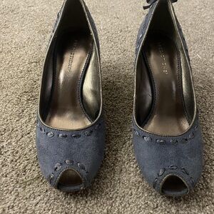 Prada Blue Suede Peep-Toe Heels